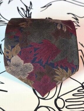 Vintage Tango by Max Raab Floral Rayon Wool Tie 59" x 3.75" Ivy Preppy USA